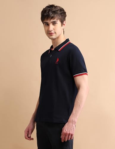 Image of U.S. POLO ASSN. Solid Slim Fit Polo T Shirts for Men - 100% Cotton, Half Sleeve Mens Tshirt - XL, Navy
