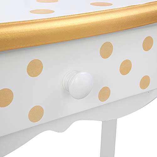 Image of Vanity Set,ShyneeMakeup Dressing Vanity Set Wooden Princess Makeup Table with Cushioned Stool,Drawer,Wooden Legs and Mirror, Make Up Dressing Play Set for Girls (Yellow dots)