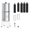 Waterdrop Upgrade Gravity-fed Water Filter System, with Silver Ions Enhanced Filtration, Reduces Fluoride and up to 99% of Chlorine, with 7 Filters and Metal Spigot, 2.25G