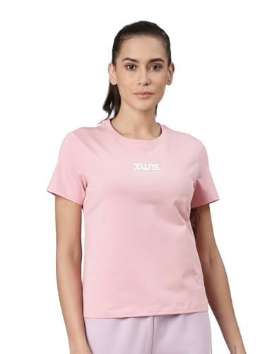 Image of XTEP Comprehensive Training Series, Slim Fit, Short Sleeve, Cotton+Elastene, Crew Neck Design, Twill Weave, Typography Printed Training T-Shirt for Women