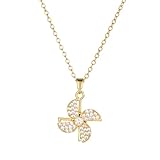 AVEKENY 18K Gold Plated Pinwheel Fidget Necklace for Women Spinning Windmill Pendant Necklaces Dainty Cubic Zirconia Rotatable Spinner Pendant Anxiety Necklace Jewelry