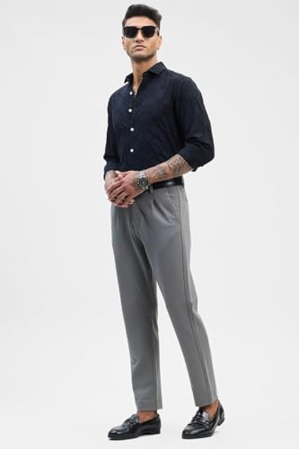 Image of SNITCH Men Formal Trousers | Slim Fit Mid Rise Plain Design | Viscose Blend & Wrinkle-Resistant Fabric for Office