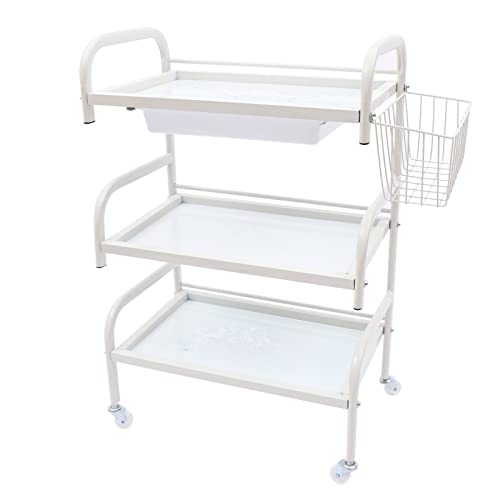 Metal Storage Rolling Cart, Be-Au-Ty Trolley Pedestal Stand Rolling Cart Wheel Stand Salon Instrutment Storage White Mobile Utility Cart With Tray #TOP4