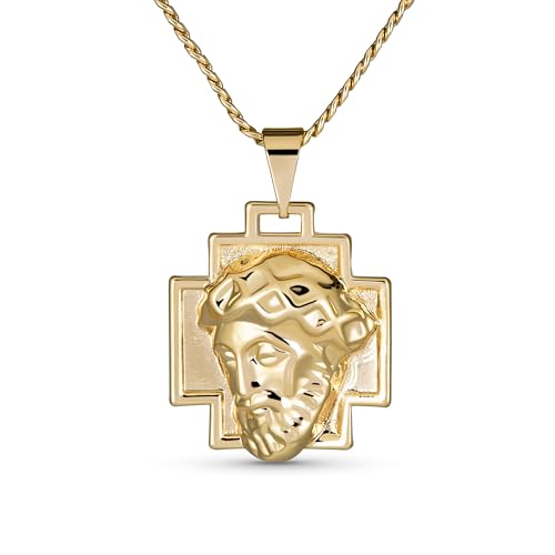 Collier croix Jésus Christ pendentif religieux plaqué or jaune pour homme