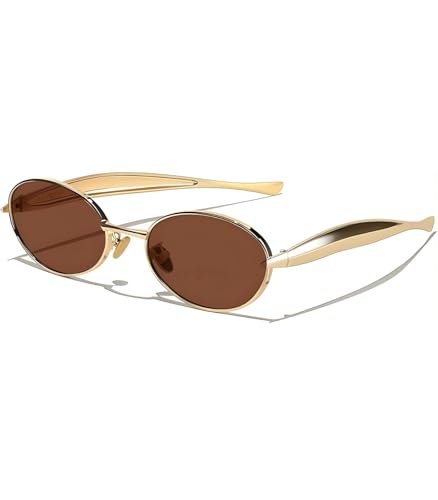 Image of Designer Oval Retro Sunglasses for Man and Woman - Oversized Trendy Stylish Vintage Elegant Round Goggles for Men Women - UV400 Protected Branded Metal Frame Shades for Party Driving