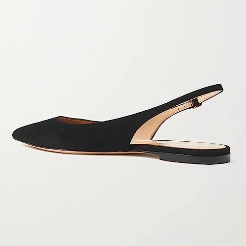 FOWT Women Pointy Toe Buckle Ballet Flats,Adjustable Back Strap Backless Dressy Shoes for Daily Wear,Black Suede Slight Heels Gold Tone with Party Event Office Lady Size 4-16 US3