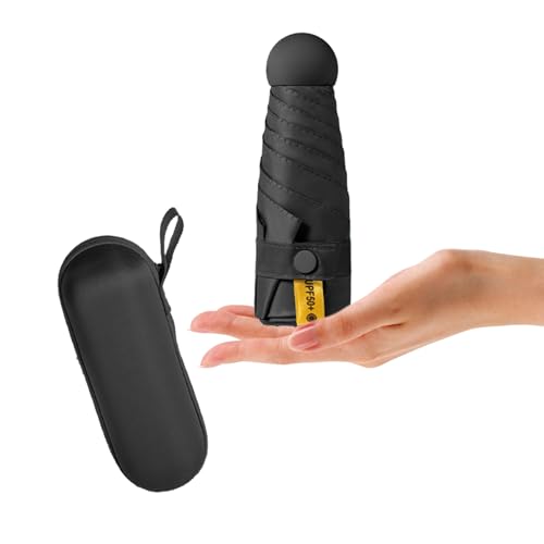 MVCUASF Folding Compact Umbrella Sun Rain UV Windproof Mini Umbrella 6Ribs Lightweight Small Travel Umbrella with Capsule Case for Men Women Handbag Size, Black MVCUASF Folding Compact Umbrella Sun Rain UV Windproof Mini Umbrella 6Ribs Lightweight Small Travel Umbrella with Capsule Case for Men Women Handbag Size, Black