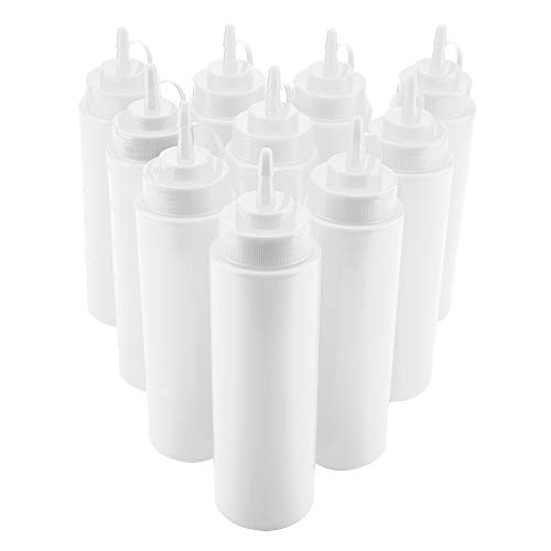Gsycle 10 botellas de plástico para condimentos, 720 ml, dispensador de arte de panqueques para salsa, aceite, crema, vinagre (blanco)