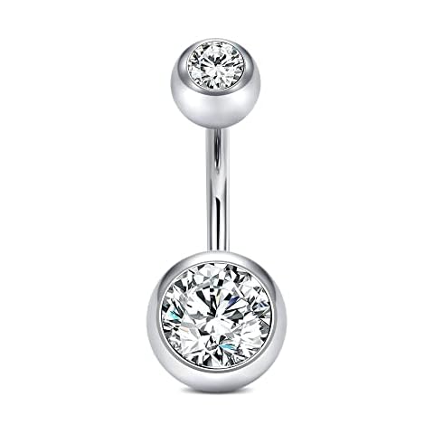 Crdifu Sterling Silver Belly Bar with Diamond Cover