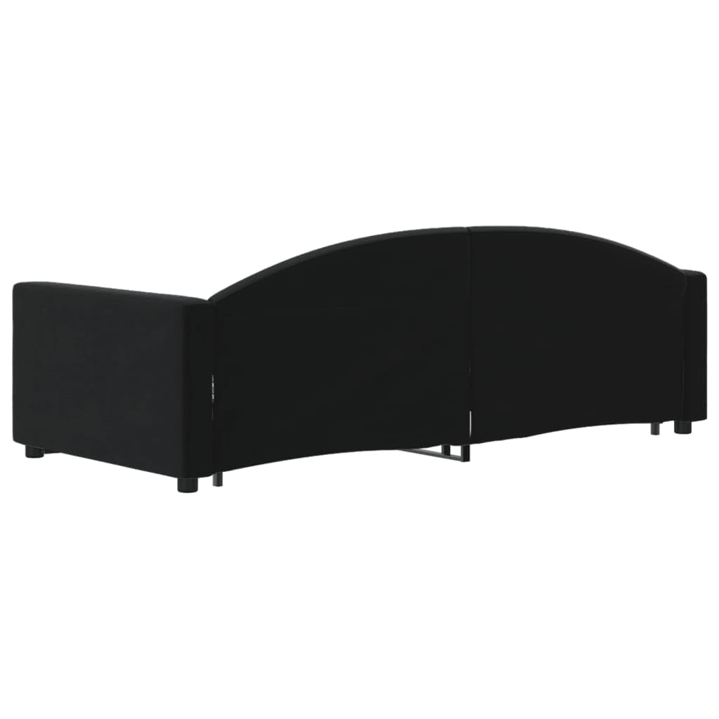 Łóżko dzienne, wysuwane, czarne, 90 x 190 cm, aksamitne obicie, sofa 2 w 1 z funkcją spania z rolety, wytrzymała rama z metalu i drewna, nowoczesne wzornictwo do salonu i sypialni