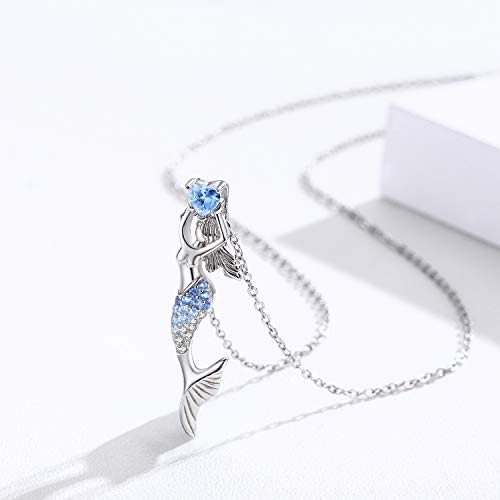 Cuoka Mermaid Necklace 925 Sterling Silver Mermaid Pendant Necklace Nautical Jewelry Ariel Necklace For Women Mermaid Decor Mermaid Lover Gift #TOP1