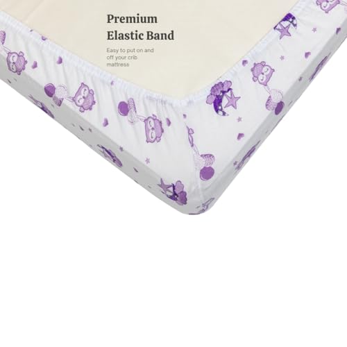 Image of 3 Pack Crib Sheets - Ultra Soft Jersey Cotton Baby Crib Sheets, Breathable Fitted Sheets for Standard Crib Mattress (52 inch x 28 inch), Baby Boy Crib Bedding Set - Purple Owl