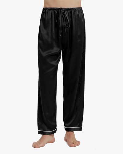 Mommesilk 100% Silk Pajamas Set for Men Long Sleeve Pajama Top with Pant Cool for Summer 2PC Silk Sleepwear Piped Soft4