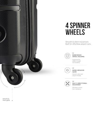 Image of SNITCH Loop Cabin Size Black Polypropylene Hard Travel Suitcase - Trolley Bag Small & Luggage with 4 Wheels, Secure Lock & Free Shoe Bag