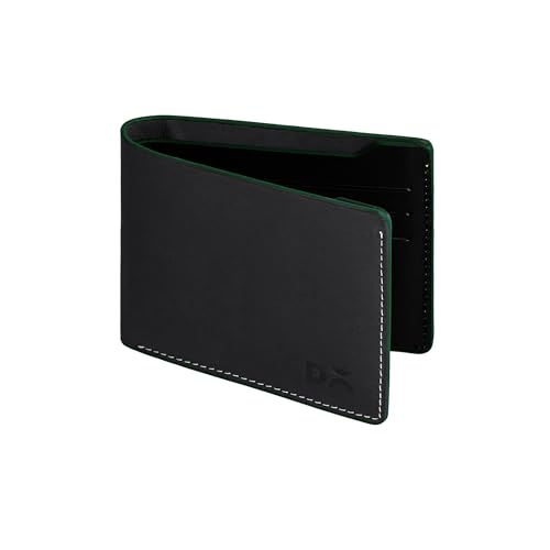 Image of DailyObjects Classic Black Genuine Leather Men's Bi-Fold Wallet with Multiple Card Slots| Cash Compartment| Slim Durable Design| Stylish Everyday Accessory for Securely Carrying Money| Cards| and IDs