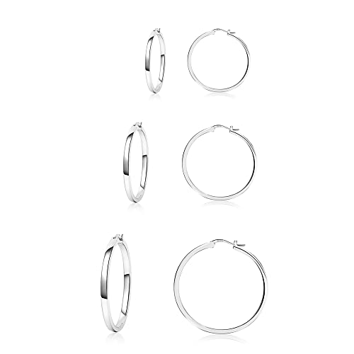 925 Sterling Silver Hoop Earrings,3 Pair Silver Hoop Earrings for Women, Lightweight Small Silver Hoop Earrings,Hypoallergenic Silver Hoop Earrings for Women 20mm 30mm 40mm PABBEU