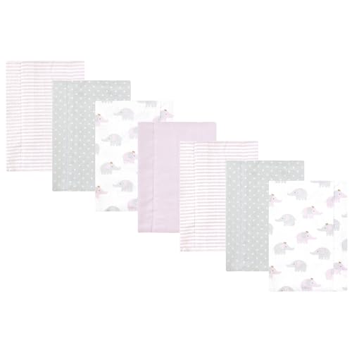Image of Hudson Baby Unisex Baby Cotton Poly Flannel Burp Cloths, Lilac Elephants 7 Pack, One Size