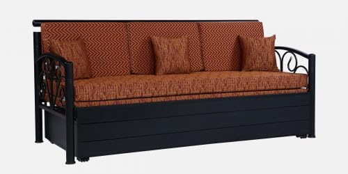 Image of 3 Seater Metal Sofa Cum Bed with Hydraulic Storage | Sofa Set for Living Room, Bedroom, Guest Room| Queen Size Convertible Sofa Bed | Comfortable Seating Sofa MultiBrown & Black