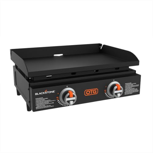 Blackstone OTG Propane Tabletop Griddle with Dual Heat Zones, Black, 22 In | Table Top BBQ Grill for Outdoor, Backyard, and Camping Cooking Setup, Includes Piezo Ignition and Rear Grease Management
