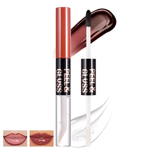 Noerrors Peel Off Lip Stain Liner and Care Oil, 2 In 1 Moisturizing Nude Peel Off LipLiner Stain Tint Tattoo, Transfer Proof Long Lasting Waterproof Plumping Glossy Brown Lip Combo for Women Makeup