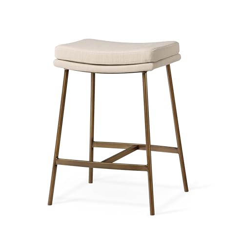 Maven Lane Berkley Backless Counter Stool 26 Inch – Saddle Stool with Footrest – Aged Gold Metal...