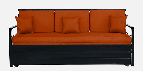 Image of 3 Seater Metal Sofa Cum Bed with Hydraulic Storage | Sofa Set for, Living Room, Guest Room, Bedroom| King Size Convertible Sofa Bed Comfortable Seating |King Size (Rust & Black)