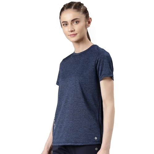 Image of Enamor Short Sleeve Crew Neck Regular Length Basic Dry Fit Workout Crew T-Shirt for Women - Relaxed Fit, Quick Dry, Antimicrobial - A309