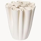 Nordic Ceramic Vase - White Textured Fluted Vase for Modern Boho Home Decor, Minimalist Table Centerpiece for Living Room, Dining Table, or Shelf Display
