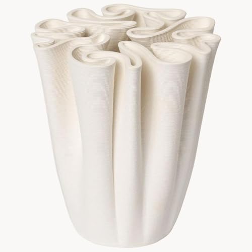 Nordic Ceramic Vase - White Textured Fluted Vase for Modern