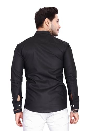 Image of Men's Cotton Spread Collar Full Sleeve Regular Fit Solid Casual Shirt with Double Pockets - Stylish Comfortable Shirt for Everyday Wear
