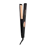 FoxyBae Trés Sleek Titanium Flat Iron Hair Straightener - Frizz-Free, Shinier & Smoother Locks - Dual Voltage Styling Tools - w/LCD Display, Temperature Control, Auto Shut-Off 1' [Black Rose-Gold]