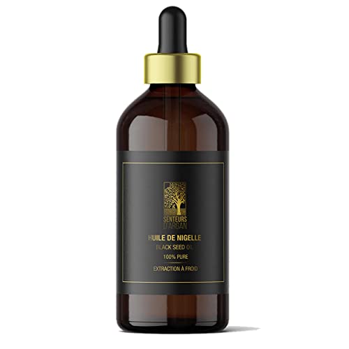 S.A Huile de Nigelle pure, pressée à froid -100 ml - huile de nigelle alimentaire et cosmétique l’huile de nigelle du Maroc 100 % pure et naturelle, soin pour cheveux,visage, corps