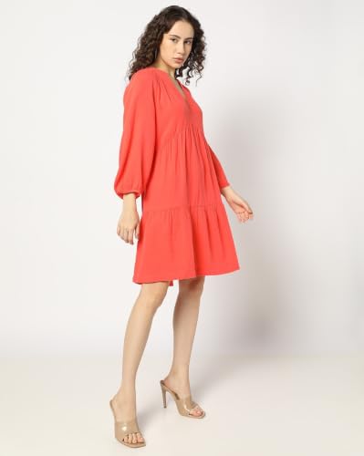 Image of Gap Women Regular Fit Tiered Mini Belted Gauze Casual Dress