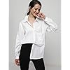 Minibee Women's Casual Cotton Linen Blouse Plus Size High Low Shirt Long Sleeve Tops White