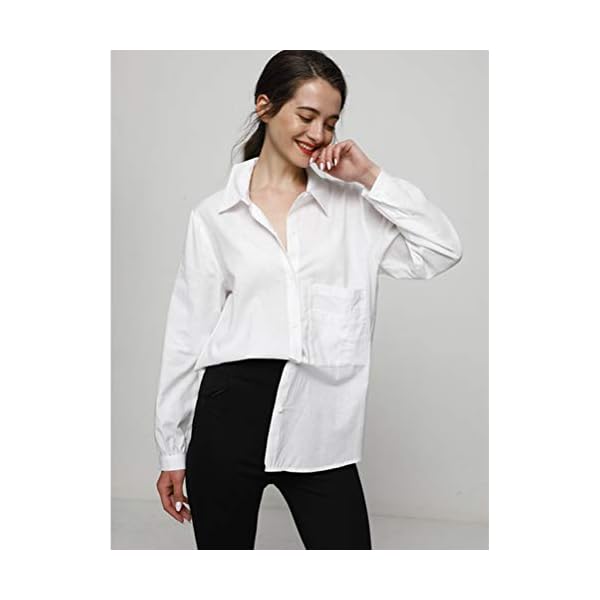 Minibee Women's Casual Cotton Linen Blouse Plus Size High Low Shirt Long Sleeve Tops White