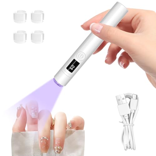 VMUTGA Mini Lampara UV LED Uñas Recargable, Secador de Uñas Portátil con 4 Cabezales de Silicona, 20/60S Temporizador, para Manicura, Gel DIY Arte de Uñas