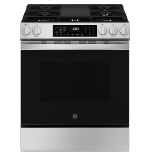 GE GGS600AVFS 30 inch Slide-In Gas Convection Range with Steam Cleaning and EasyWash Tray, Stainless Steel