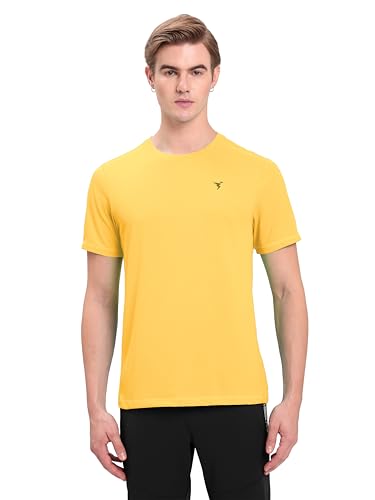 Image of TECHNOSPORT Men's Solid Slim Fit Round Neck T-Shirt TECHNOCOOL+ Half Sleeve Slip On Polyester for Gym Running Workout UPF50+ Anti Odour