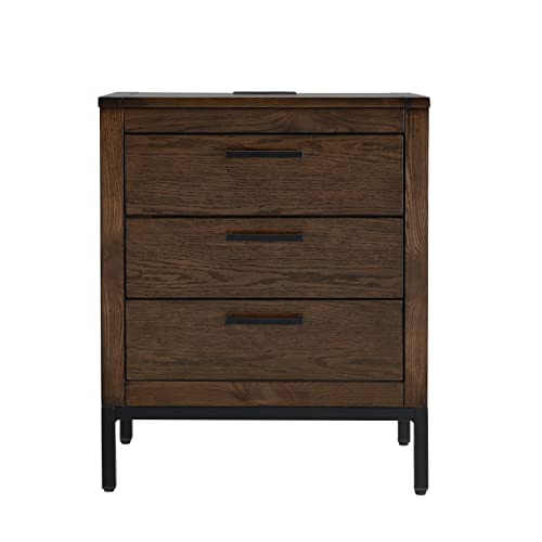 Image of Leick Home Tableau Nightstand Side Table with Drawer and Lower Cabinet Rustic Modern - USB-C Fast Charging Station - Durable Solid Wood - Living Room, Bedroom, Office, Distressed Riverstone, 9076