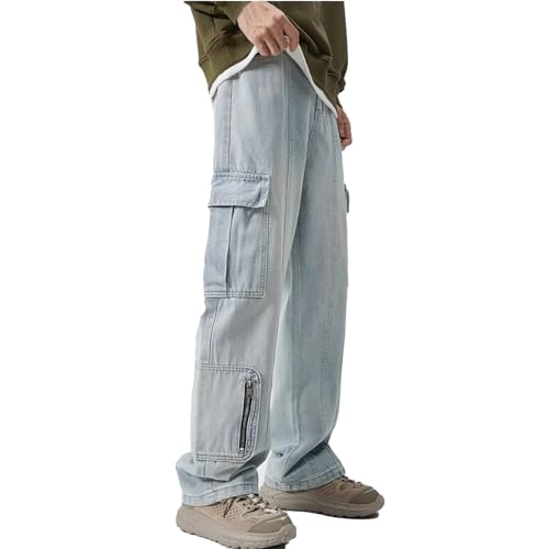 Men's Baggy Cargo Jeans Casual Comfortable Multi Pocket Y2k Denim Pants Straight Leg Work Utility Pants3