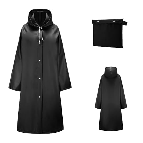 Voarge Eva Regenjacke Regenmantel für Erwachsene, für Damen und Herren Regenbekleidung Regencape Regenjacke Wasserdicht für Wandern Radfahren,XL, Schwarz