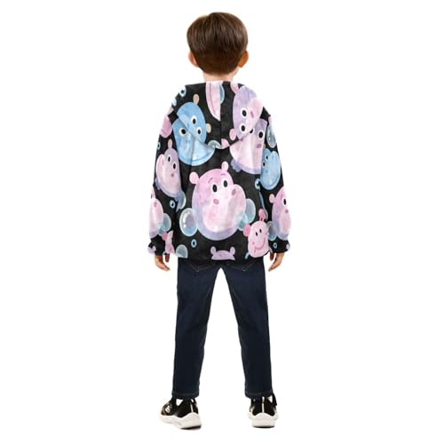 Cute Hippo Faces with Bubbles Toddler Fleece Jacket Girl Boys Hooded Fleece Jacket Coat Warm Outwear Zip-up 3-10T4