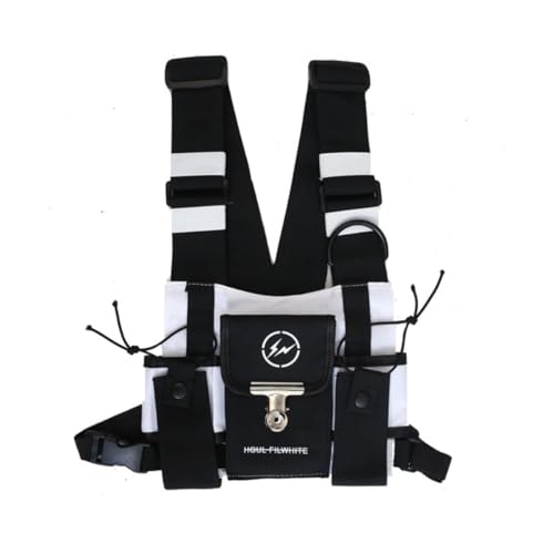 CHENXIAOHONG Bolsa de Peito Tática - - Bolsa Pequena Estilo Tático, Ideal como Pochete Masculina para Corrida e Uso Diário, mochila antifurto(Bolsa tipo colete com raio preto e branco)