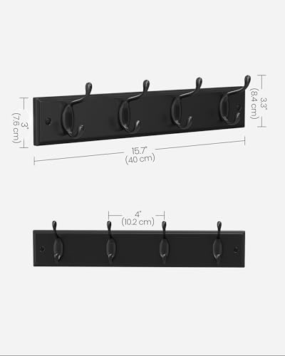 Image of SONGMICS Wall-Mounted Coat Rack, Hook Rack, 4 Dual Metal Hooks, Black | For Coats, Bags, Keys, in the Entryway, Bedroom, Living Room ULHR023B01