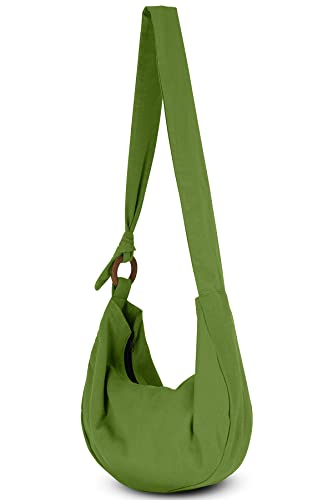 Image of Hobo Crossbody Bag for Women - Handmade Cotton Boho Purse with Wooden Ring | Lightweight Slouchy Shoulder Sling Tote Bag