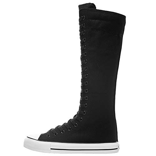 Girl's Women's Knee High Canvas Boots Lace-up Zip Flat Sports Shoes2