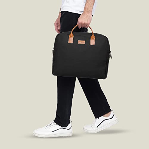 Image of AirCase Office Canvas Sling Messenger Bag fits upto 15.6 inch Laptop /Macbook, PU Leather Handles, Detachable Shoulder Strap, Easy to Clean, for Office /Travel, Men & Women - 6 month Warranty