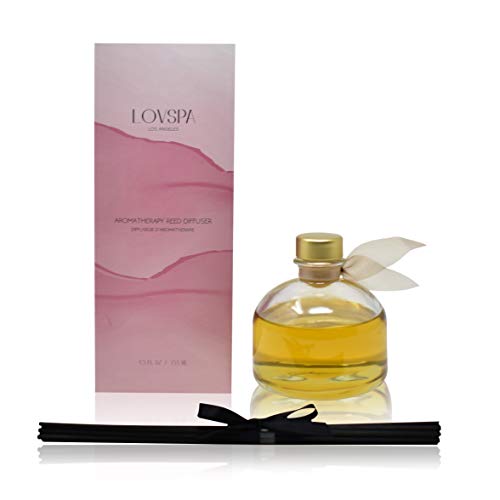 LOVSPA Reed Diffuser Set, Sandalwood & Amber Scented Oil Diffuser with Sticks, Home Fragrance Accessories for Bathroom Shelf Decor, Aroma Diffusers for Home or Office Fall Decor, USA Made