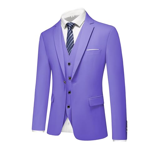 Mens 3-Piece Slim Fit Suit Set - One-Button Tuxedo, Ideal for Weddings and Business, Includes Jacket, Vest, Pants, Tie3