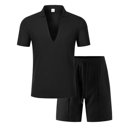 Ensemble été décontracté homme t-shirt col V short parfait pour vos moments de détente estivale